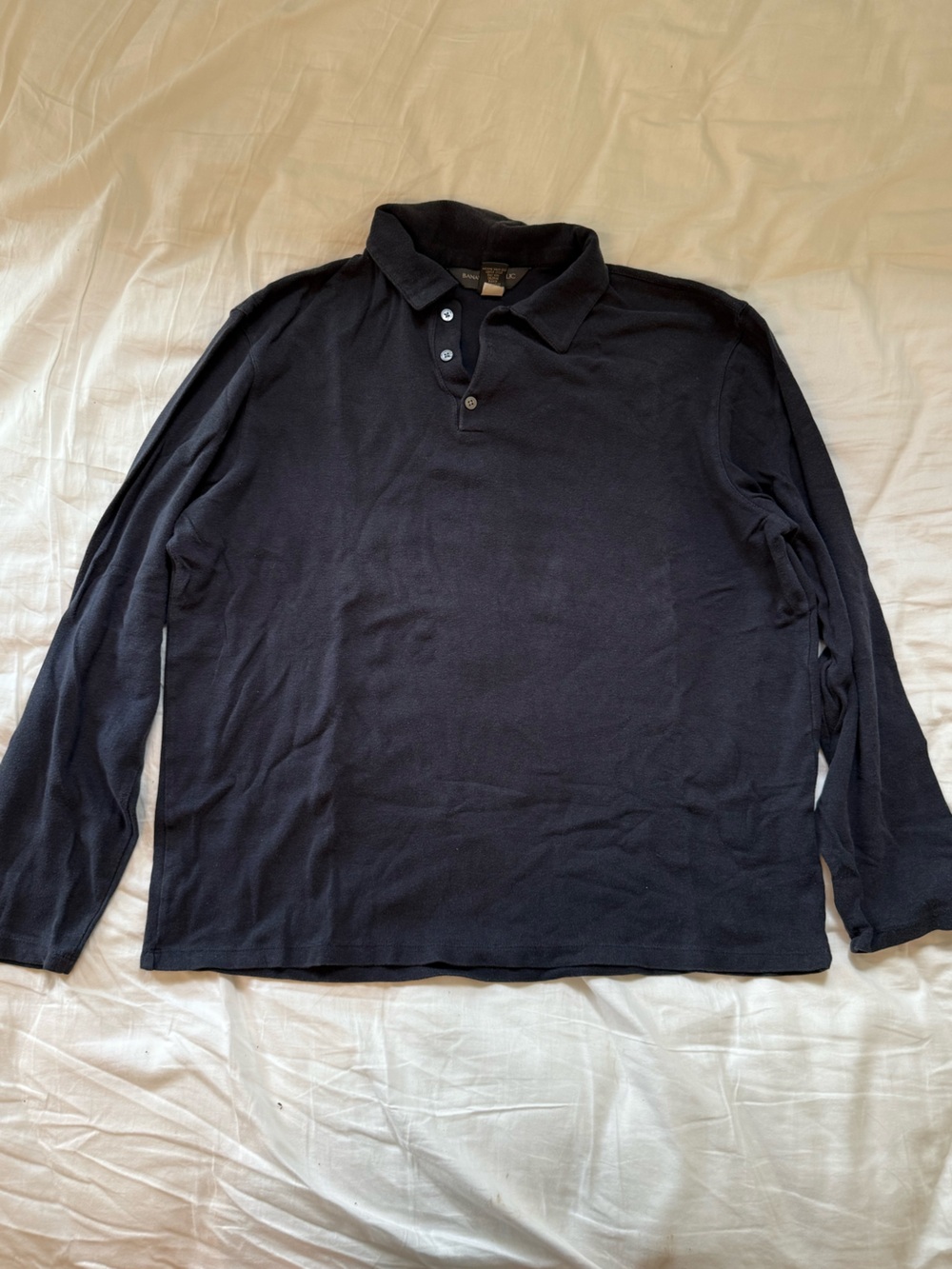 Banana Republic Men's Soft Navy Long Sleeve Polo